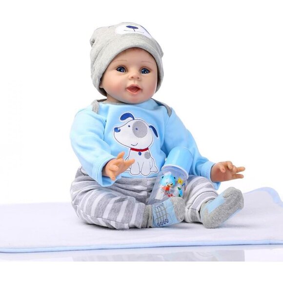 🆕 22inch Cloth Body With Vinyl Limbs Reborn Baby Boy Dolls Cute Male Baby ls - Picture 3 of 5